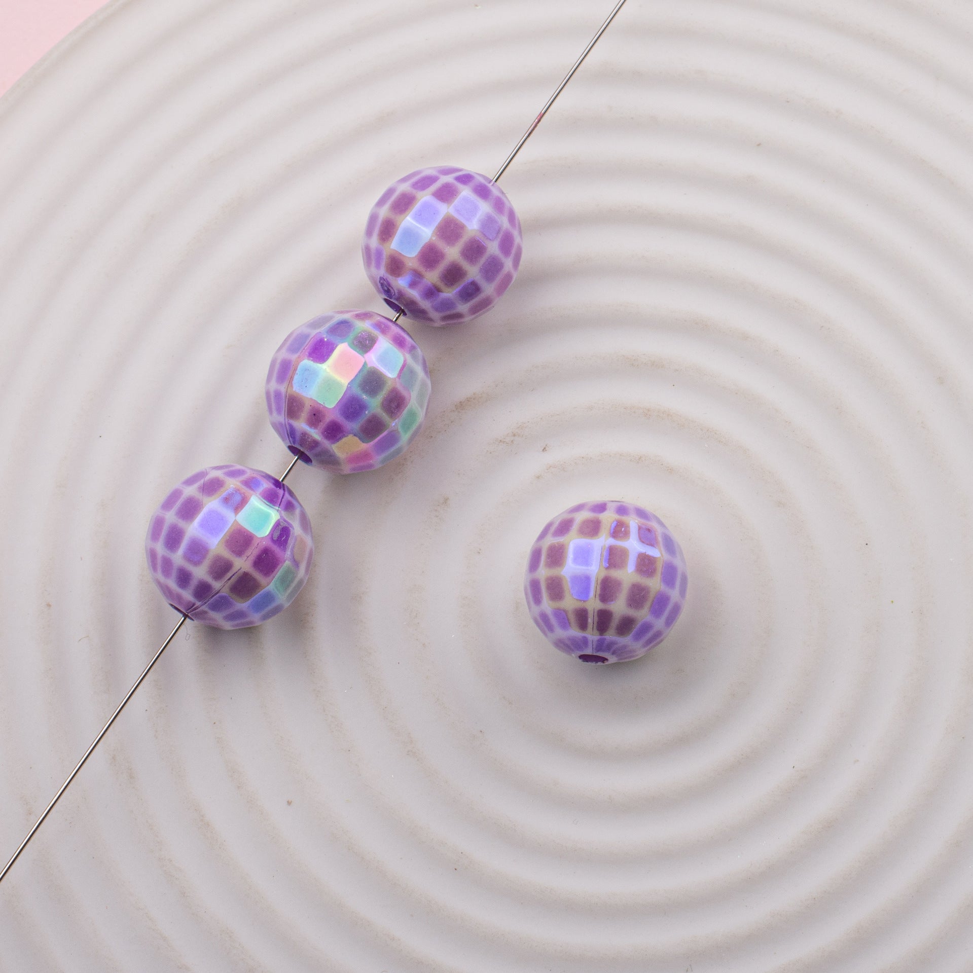 Wholesale 10PCS AB Color-plated Color-plated Acrylic Cut Surface Round Beads 16mm Lattice Beads